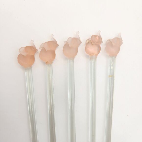 Vintage Pier One Pink Elephant Cocktail Swizzle Sticks Lot of 10 90s Blown Glass - Picture 7 of 9